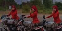 Video Aksi Gadis Cantik Berkebaya Merah Ngebut Pakai Motor Viral