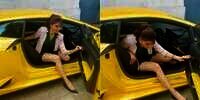Sisi Apes Berkaki Jenjang, Si Artis Kesusahan Keluar dari Lamborghini