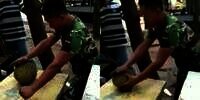 Duh Bikin Ngilu, Prajurit TNI Ini Pecahkan Durian Dengan Cara Tak Terduga!
