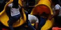 Cewek Kelebihan Berat Badan Main Perosotan Anak, Eh Kakinya Nyangkut Bikin Malu, Netizen: 'Auto Pura-Pura Pingsan'