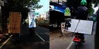 7 Potret Aksi Driver Ojol Saat Dapat Orderan Angkut Kulkas, Bikin Sport Jantung