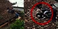 Viral, Motor Matic di Magelang 'Terbang' Sebelum Nyangkut di Atas Genteng Rumah Warga