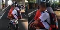 Viral Tingkah Bocah SD Duduk Bersila di Boncengan Emak, Ekspresi Wajahnya Ramai Diomongin