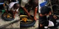 Pemuda Ketar-ketir Lihat Cara Kerja Tukang Tambal Ban Pinggir Jalan Ganti Velg Motor: 'Auto Lecet-lecet'