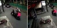 Rekaman CCTV Pemotor Main Potong Jalan Pengendara Lain Saat Belok, Endingnya Motornya Auto Hilang Ditelan Gorong-Gorong