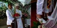 Kreatif, Mempelai Pria Pakai Heels Agar Sama Tinggi dengan Pasangan