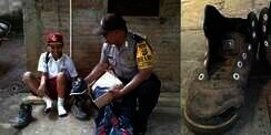 Cerita Haru Polisi Bantu Bocah SD Bersepatu Bolong