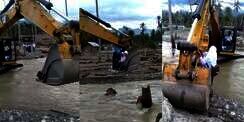 Taruhan Nyawa, Pelajar Sigi Seberangi Sungai Pakai Alat Berat