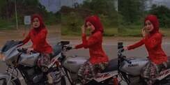 Video Aksi Gadis Cantik Berkebaya Merah Ngebut Pakai Motor Viral