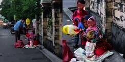 Senyum Bocah Ngemper di Pinggir Jalan Diberi Balon, Warganet Auto Sedih