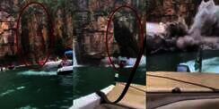 Brak! Video Mengerikan Bukit Berbatu Patah dan Timpa Kapal Jet Turis Berlibur di Kanyon Brasil
