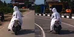 Pasangan Mempelai Pulang Naik Motor Usai Menikah, 'Sederhana tapi Bahagia'