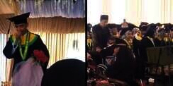Momen Haru Wisudawan Beri Bunga dan Bernyanyi untuk Ayahnya yang Duduk di Kursi Roda, Bikin Hadirin Satu Gedung Nangis
