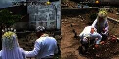 Masih Pakai Baju Pengantin, Pria Ini Sesi Foto di Makam Ibu Usai Menikah