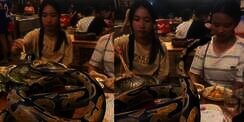 Video Bikin Merinding Dua Gadis Makan Malam di Restoran Sambil Ditemani Ular Piton Besar, Asli atau Efek CGI?