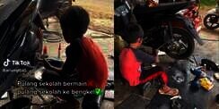 Video Viral Bocah Oprek Sepeda Motor, Skill Montirnya Melampaui Usia