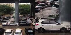Apes! Mobil Parkir Sembarangan Dihantam `Air Terjun` dari Jalanan Hingga Kaca Depan Hancur