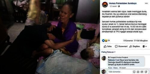 Rusmini dikabarkan meninggal dunia (Foto: Facebook Humas Polrestabes Surabaya)