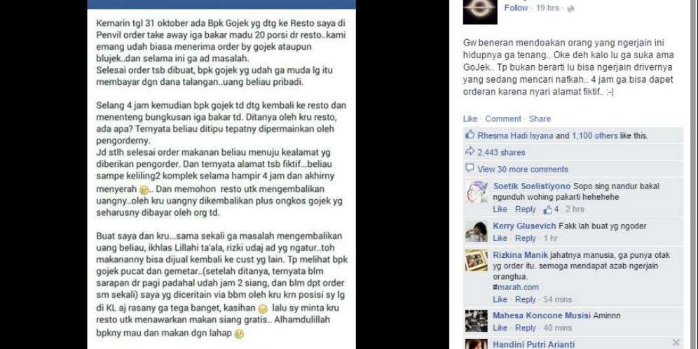 Pengemudi GoJek Tertipu Pesanan 20 Porsi Iga Bakar Bikin Miris