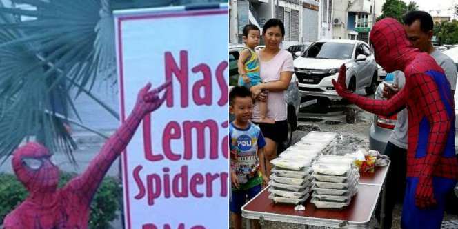 Heboh Spiderman Jualan Nasi