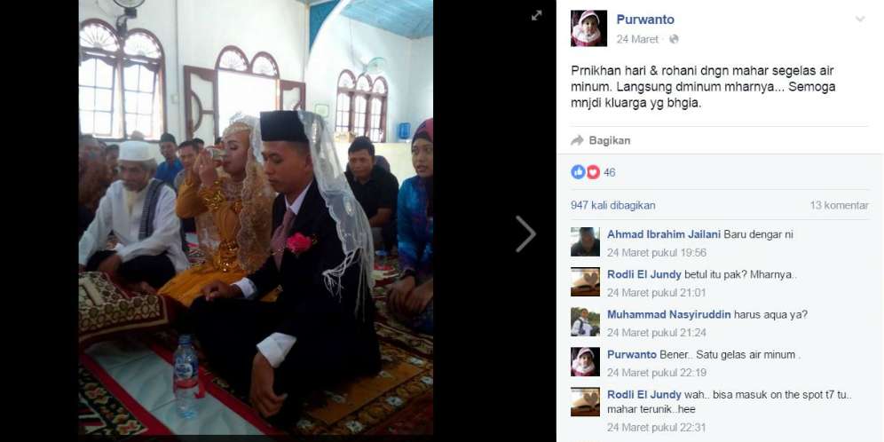 Mahar Nikah Segelas Air Putih, Pasangan di Aceh Bikin Haru