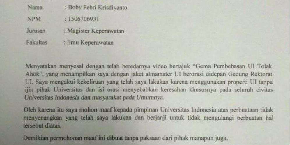 Permintaan Maaf Boby
