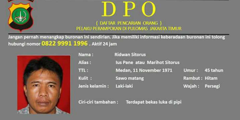 Ini Ciri-ciri Perampok Sadis di Pulomas Yang Masih Buron