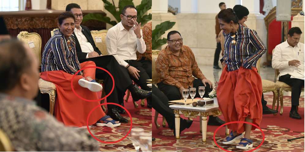 Gaya Menteri Susi Pakai Sepatu Sandal di Istana Jadi Sorotan