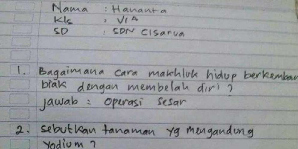 Jawaban Nyeleneh Bocah SD Saat Ujian Buat Guru Terkejut