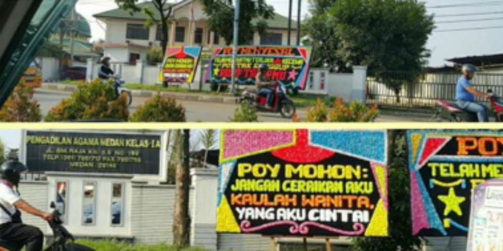 Heboh Karangan Bunga `Poy Mohon: Jangan Ceraikan Aku`
