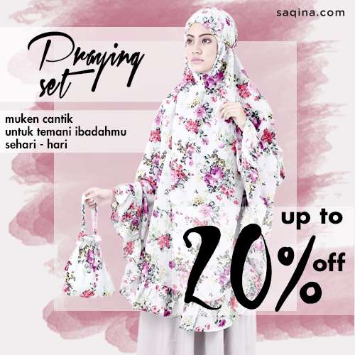Saqina: Ragam Motif dan Warna Mukena Diskon 20 Persen