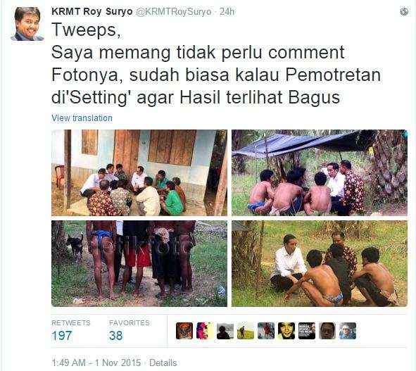 Kata Roy Suryo Soal Foto Jokowi Bersama Suku Anak Dalam