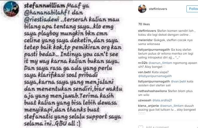 Unggahan akun stefaninlovers