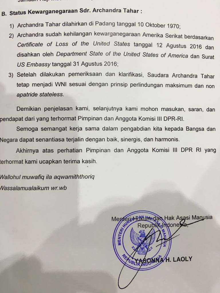 Arcandra Tahar tetap WNI.