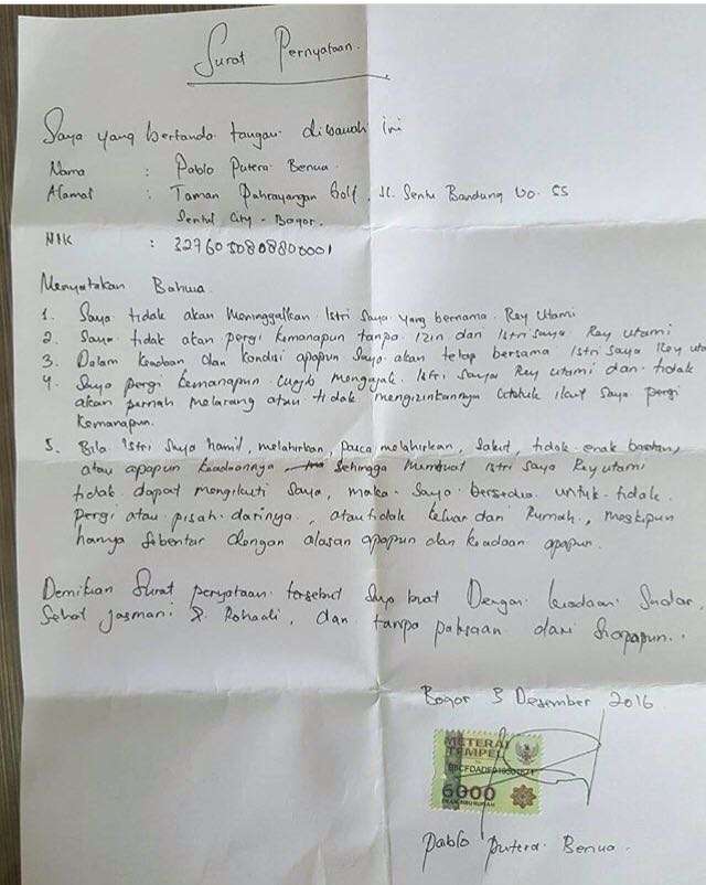 Surat Perjanjian Suami Rey Utami