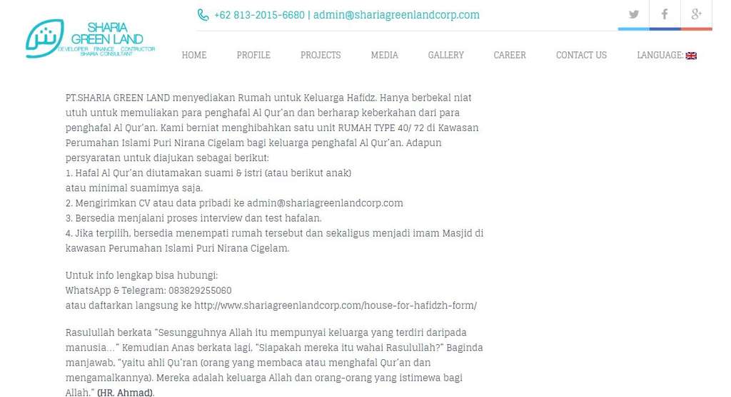 Hibah rumah untuk para hafiz