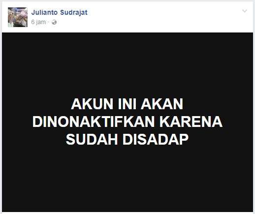 Julianto menutup akun Facebook miliknya