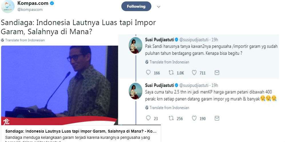 Sandiaga Uno Kritik Impor Garam