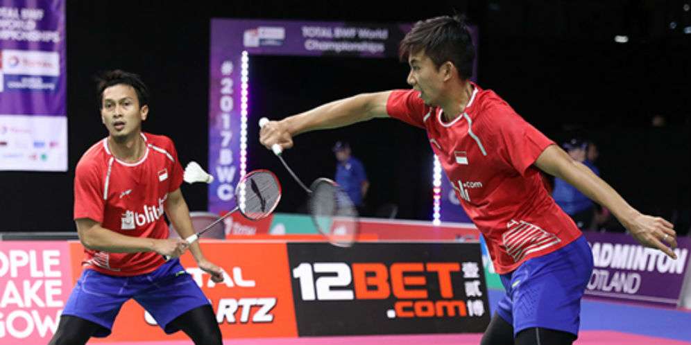 Ahsan dan Rian saat berlaga di BWF World Championship 2017