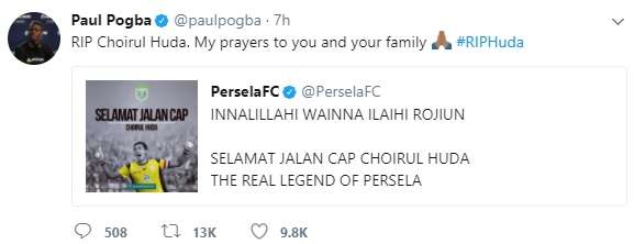 Ucapan belasungkawa Pogba untuk Choirul Huda