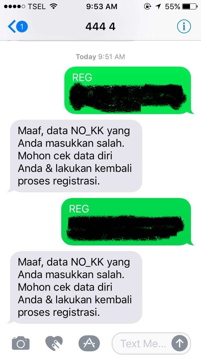 Gagal daftar SIM Card