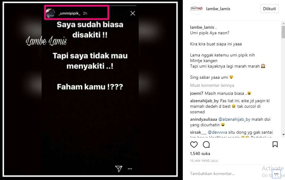 Insta story Umi Pipik