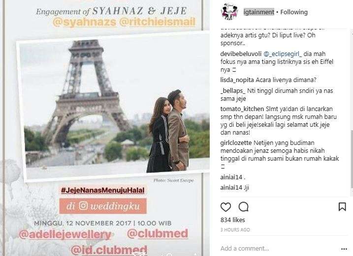 Info pertunangan Syahnaz dan Jeje
