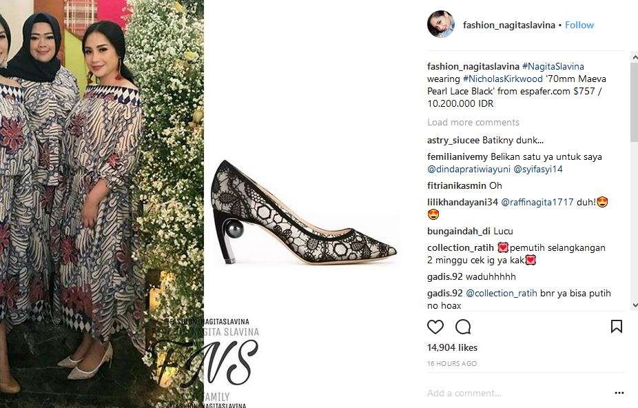 Harga sepatu Nagita Slavina