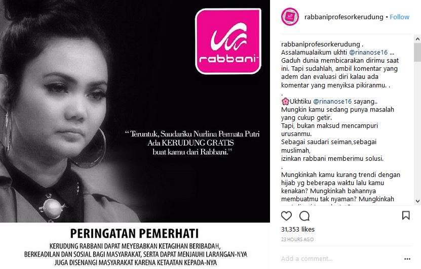 Kerudung gratis dari Rabbani untuk Rinna Nose Kerudung gratis dari Rabbani untuk Rinna Nose