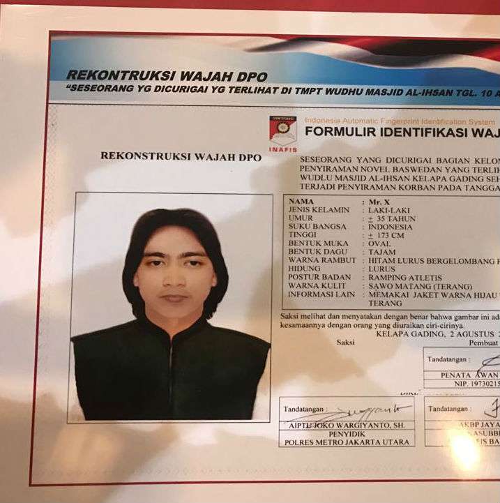 Sketsa pelaku penyiraman air keras ke Novel Baswedan