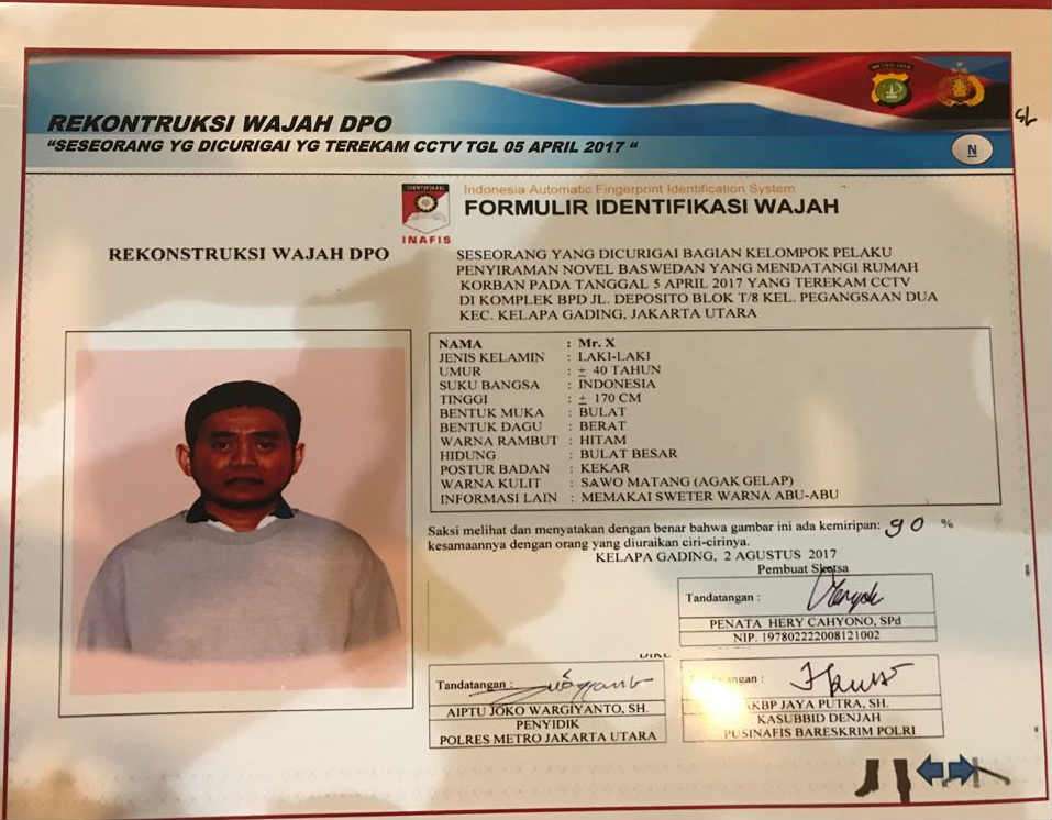 Sketsa pelaku penyiraman air keras ke Novel Baswedan