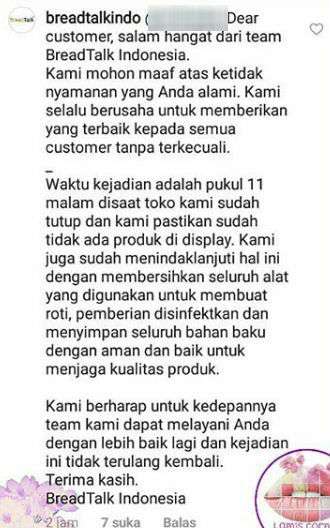 Penjelasan admin BreadTalk Indonesia
