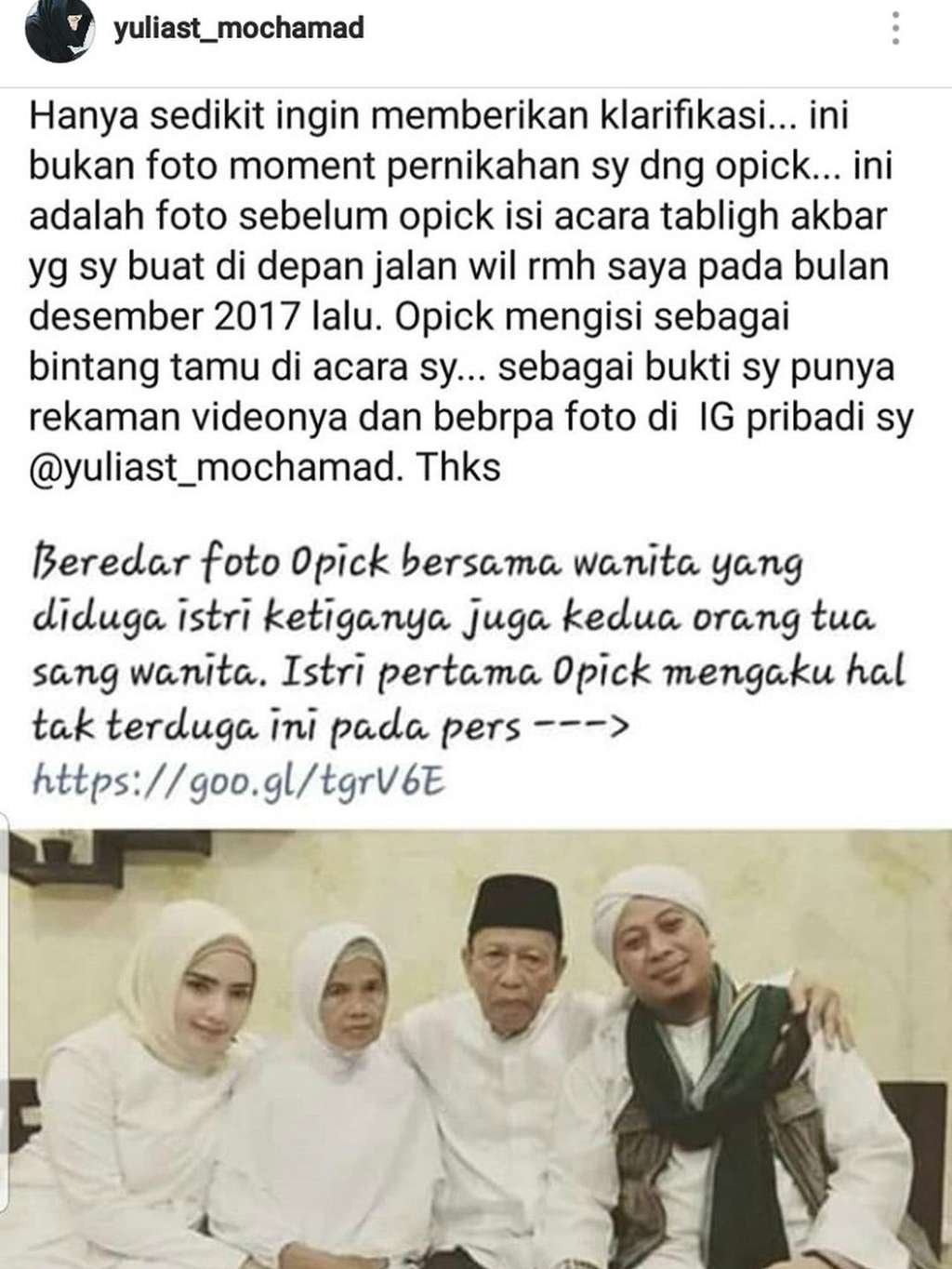 Unggahan IG Yulia Mochamad