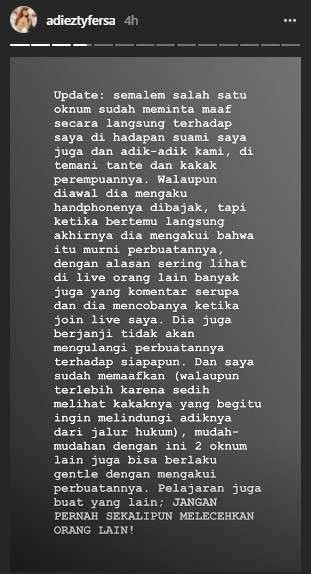 unggahan istri gilang dirga
